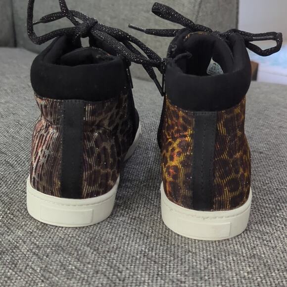 Aldo Leopard Print High Top Fashion Sneakers Shimmer Sparkle Women's Size 8.5 - Picture 3 of 8